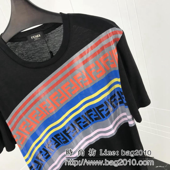 FENDI芬迪 19ss早春新款 FF彩色拼LOGO印花 男款短袖T-shirt ydi1681